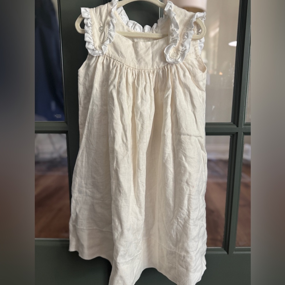 Cream linen Sleeveless Dress with Ruffle Straps